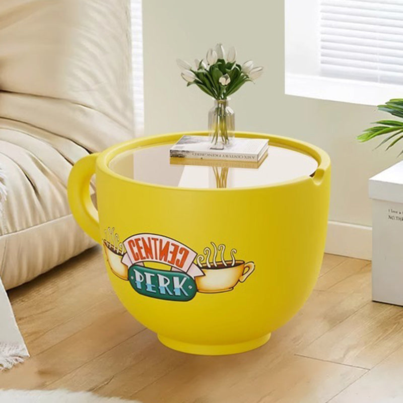 Contemporary Creative Round Coffee Cup Glass Resin End Table 1-Storage For Living Room