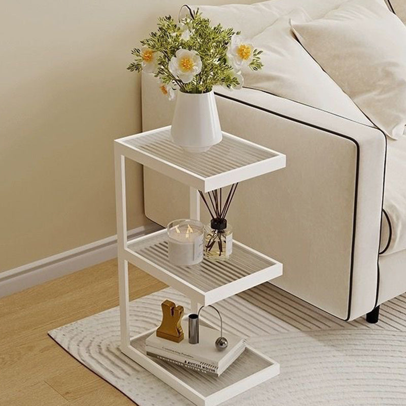 Modern Minimalist Rectangular Stripe Glass Iron Side Table 3/4 Tier For Living Room