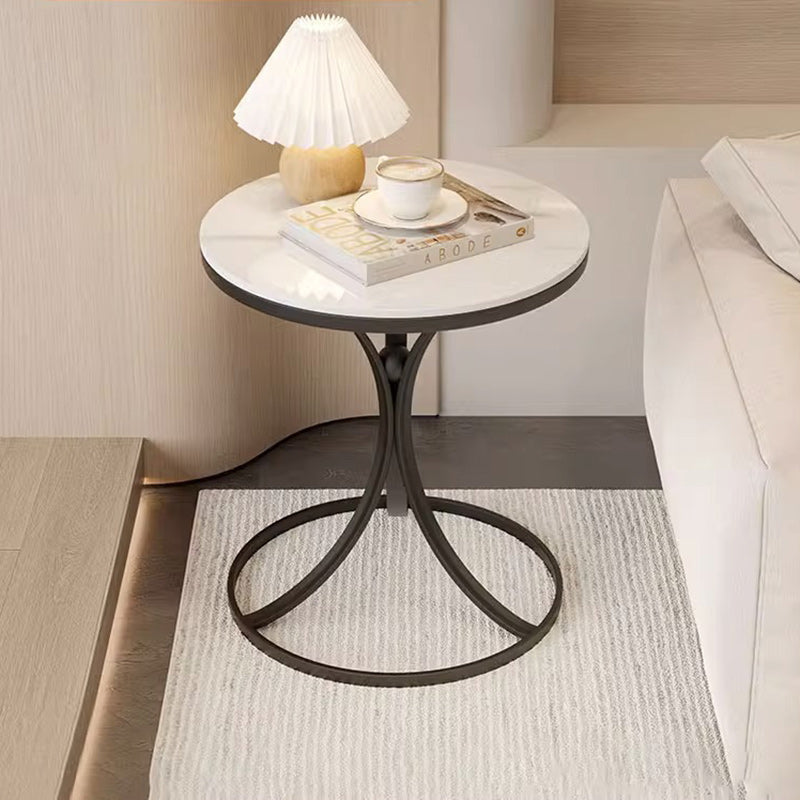 Contemporary Creative Round Rock Slab Iron End Table 1-Tier For Living Room