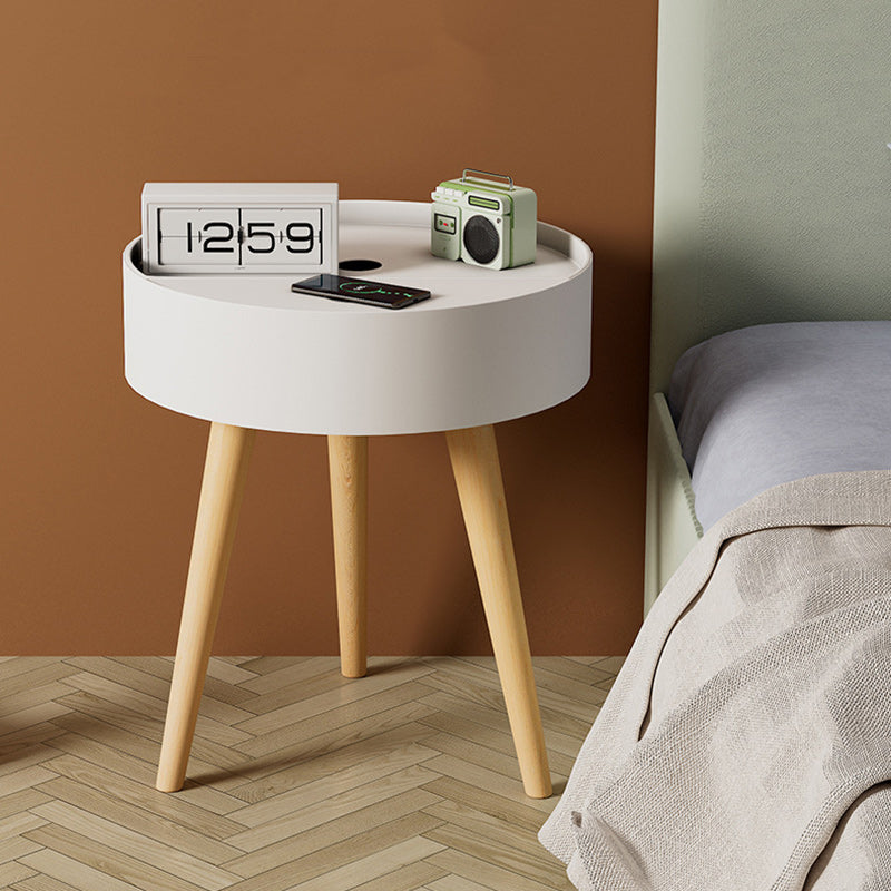 Modern Minimalist Round PP Wood Nightstand Mobile Phone Wireless Charging 1-Storage For Bedside