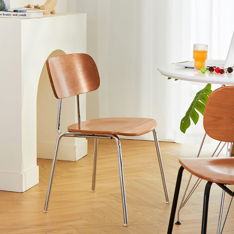 Modern Minimalist Curved Round Solid Wood Iron Plastic Dining Chair Backrest Armless For Dining Room