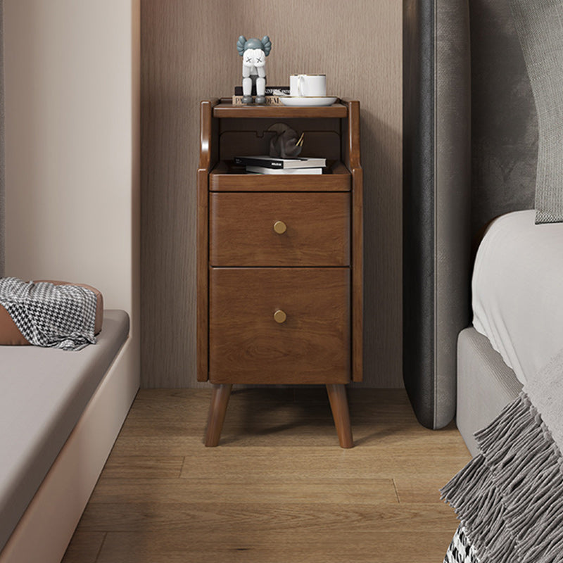 Modern Minimalist Narrow Rectangle Wood Nightstand 2-Drawer For Bedroom