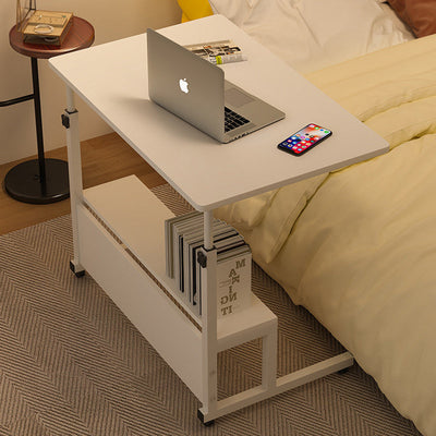 Modern Minimalist Rectangular Wood Steel Side Table 2-Tier For Study