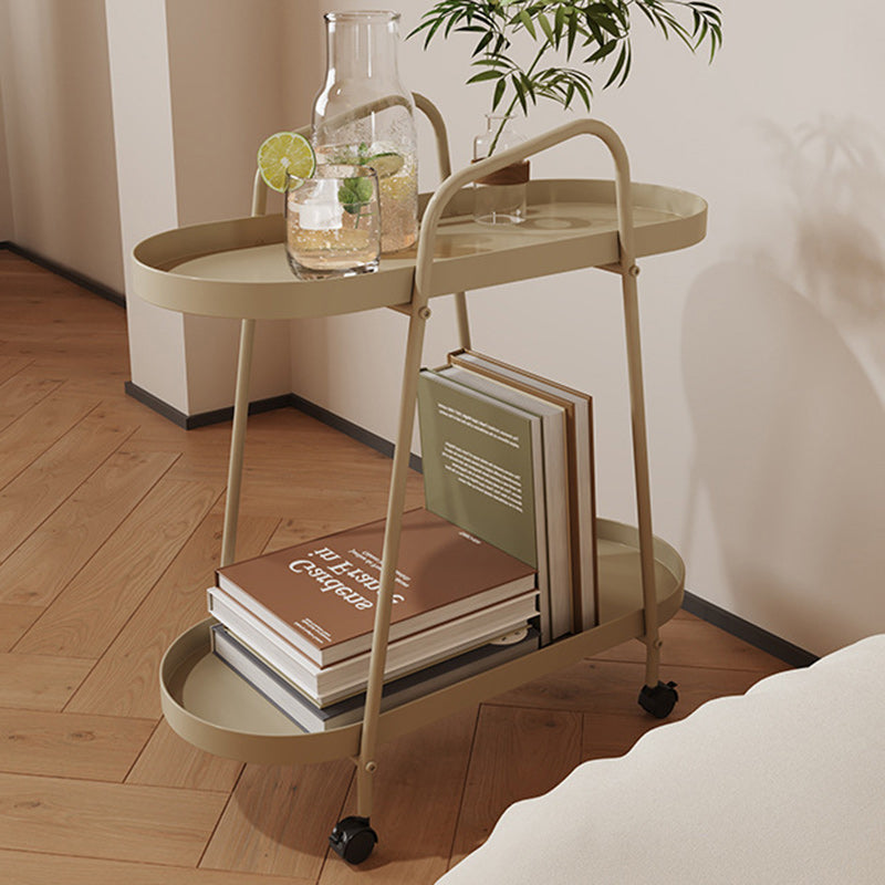 Modern Minimalist Long Oval Iron Removable End Table 2-Tier For Living Room