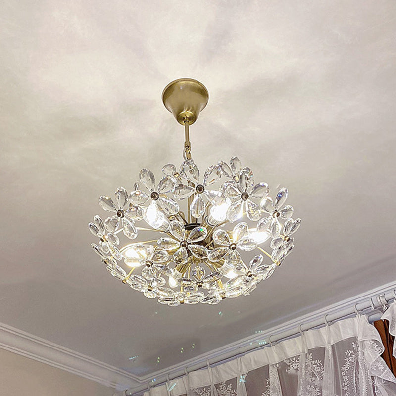 Traditional French Round Floral Copper Crystal 6/8 Light Chandelier For Bedroom