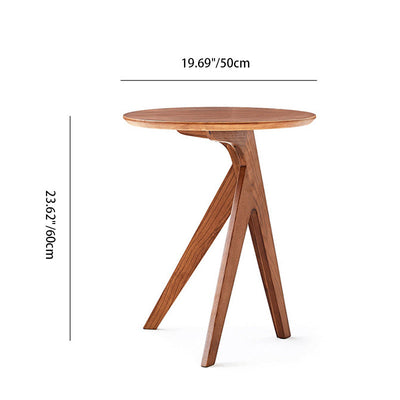 Traditional Japanese Round Triangle Leg Ash Wood End Table For Living Room