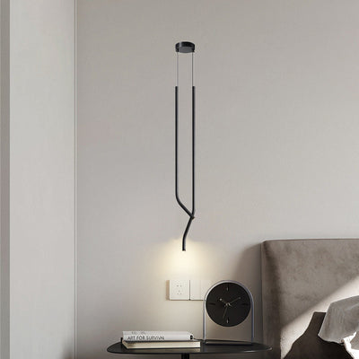 Modern Minimalist Bent Fine Tube All Copper LED Pendant Light For Bedroom