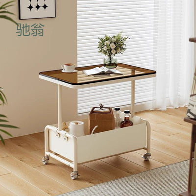 Modern Simplicity Rectangular Iron Glass End Table 2-Tier For Living Room