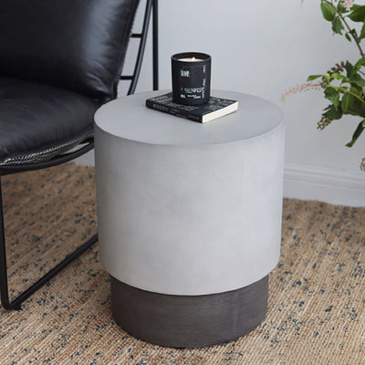 Contemporary Industrial Cylindrical Magnesium Oxide End Table For Living Room