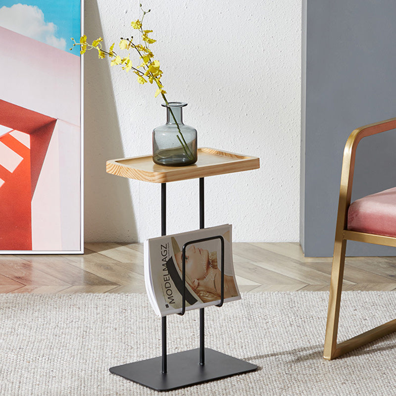 Modern Minimalist Rectangular Iron Wood End Table 1-Tier For Living Room