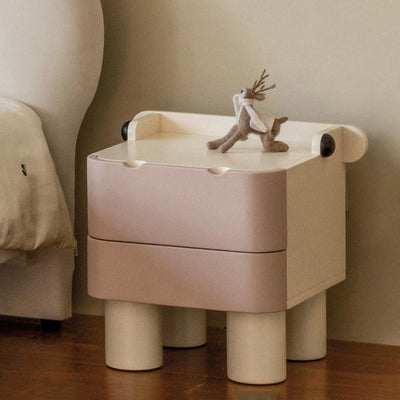 Contemporary Nordic Kids Square Cubic Hippo Wood Nightstand 2-Drawer For Bedside