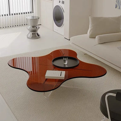 Modern Minimalist Floral Cross Base Acrylic Coffee Table For Living Room