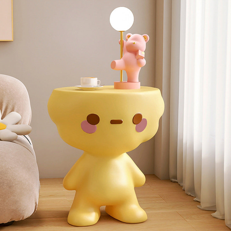 Modern Art Deco Kids Round Cartoon Character Resin End Table For Living Room