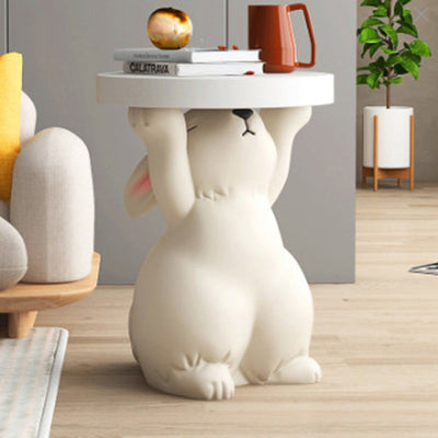 Modern Art Deco Round Rabbit Elephant Bear Fiberglass Resin End Table 1-Tray For Living Room