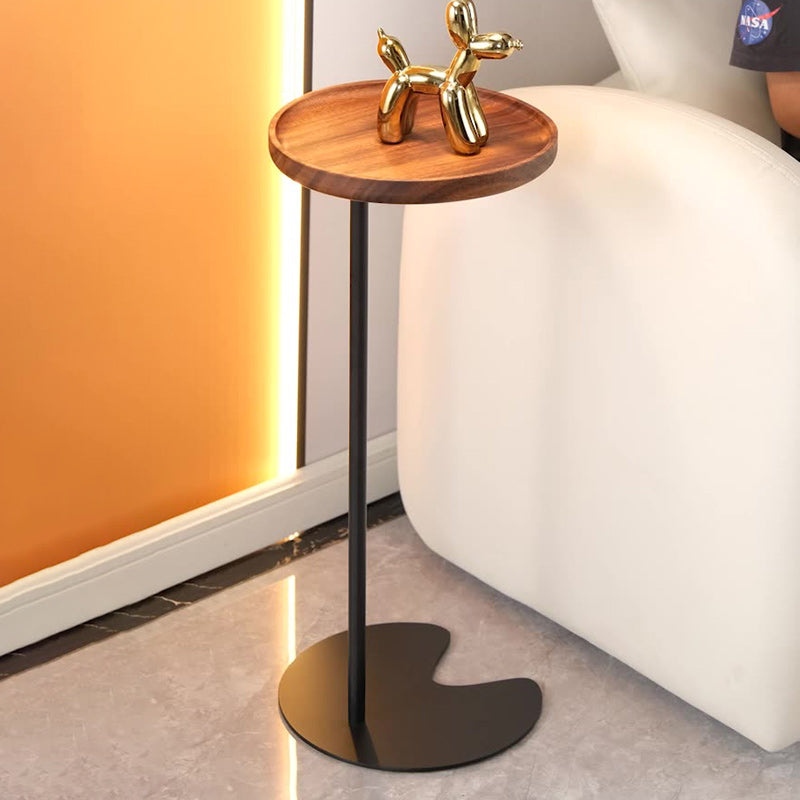 Modern Minimalist Round Iron Wood End Table 1-Tier For Living Room