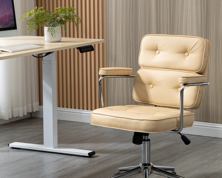 Contemporary Nordic Square Leather Metal Desk Chair Backrest Arm For Home Office