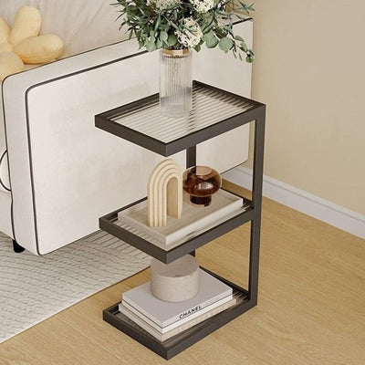 Modern Minimalist Rectangular Stripe Glass Iron Side Table 3/4 Tier For Living Room