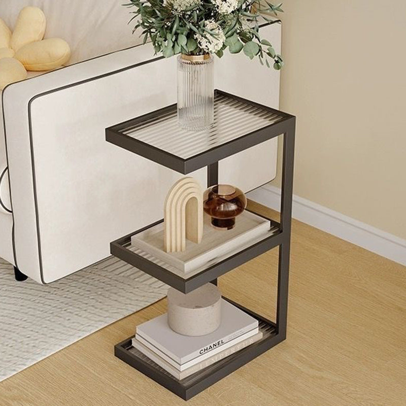 Modern Minimalist Rectangular Stripe Glass Iron Side Table 3/4 Tier For Living Room