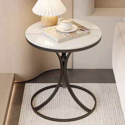 Contemporary Creative Round Rock Slab Iron End Table 1-Tier For Living Room