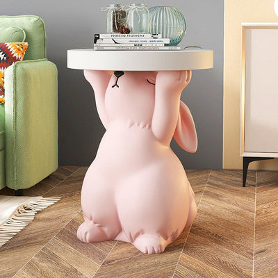 Modern Art Deco Round Rabbit Elephant Bear Fiberglass Resin End Table 1-Tray For Living Room