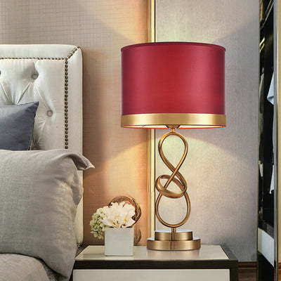 Modern Luxury Cylinder Metal Fabric Crystal 1-Light Table Lamp For Bedroom