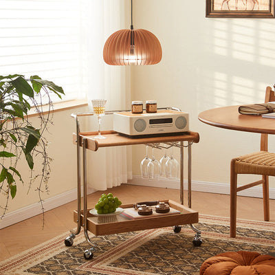 Contemporary Retro Rectangular Wood Glass Stainless Steel Removable End Table 2-Tier For Living Room