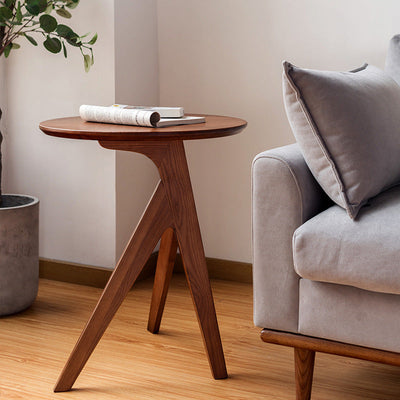 Traditional Japanese Round Triangle Leg Ash Wood End Table For Living Room