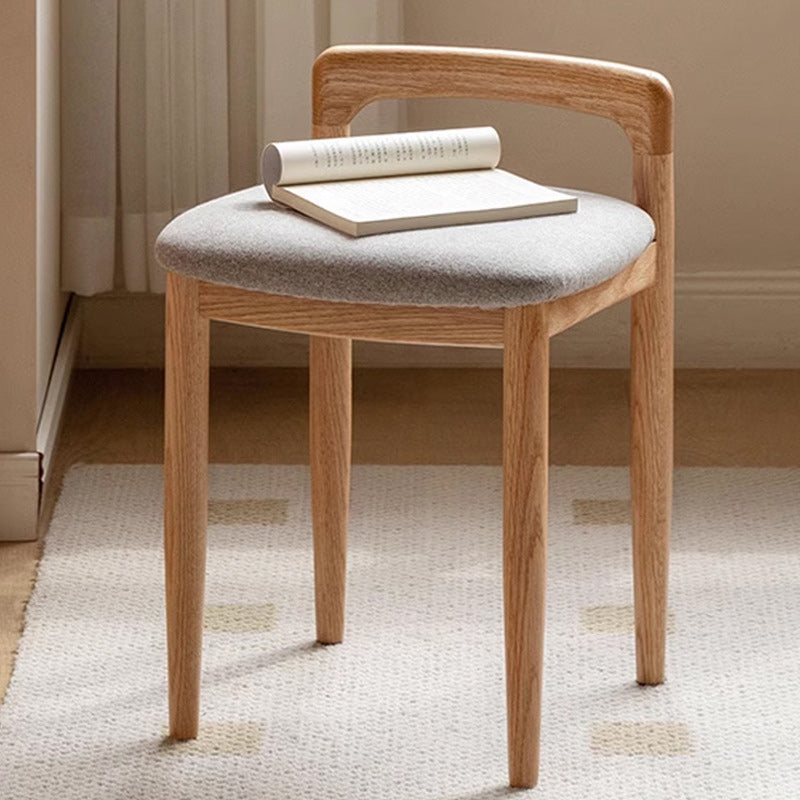 Traditional Japanese Square Cotton Linen Oak Vanity Stool Backless Armless For Bedroom