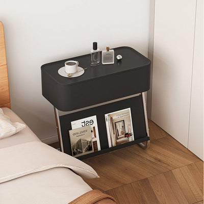 Modern Minimalist Rectangular Stainless Steel Carbon Steel Nightstand 1-Cabinet Swivel For Bedside