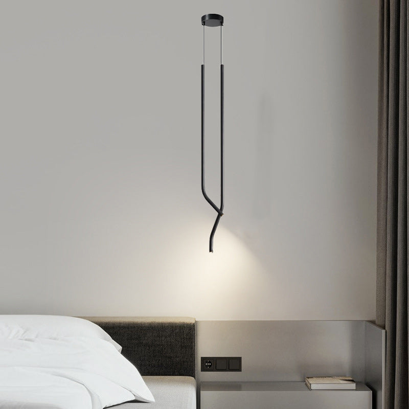 Modern Minimalist Bent Fine Tube All Copper LED Pendant Light For Bedroom