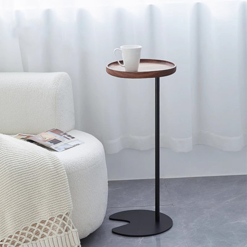 Modern Minimalist Round Iron Wood End Table 1-Tier For Living Room