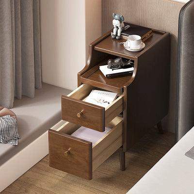 Modern Minimalist Narrow Rectangle Wood Nightstand 2-Drawer For Bedroom