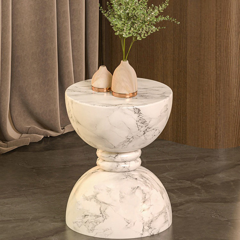 Modern Minimalist Round Marble Grain Magnesium Oxide End Table For Living Room