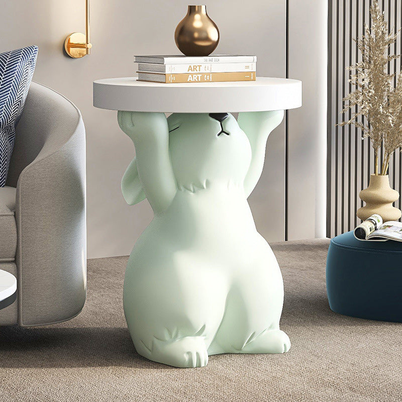 Modern Art Deco Round Rabbit Elephant Bear Fiberglass Resin End Table 1-Tray For Living Room