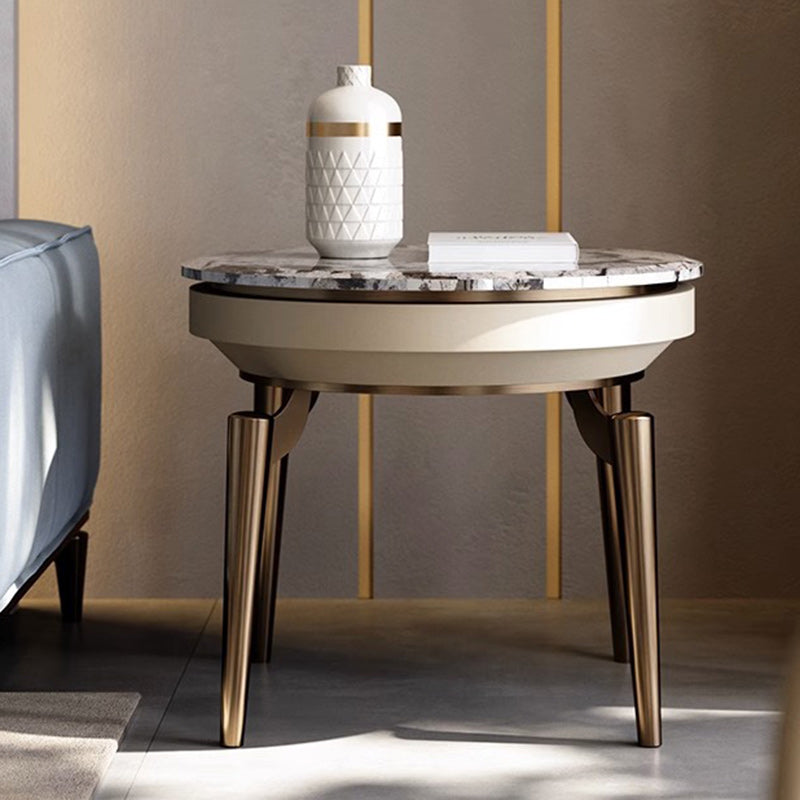 Contemporary Luxury Round Marble Stainless Steel End Table 1-Tier For Living Room