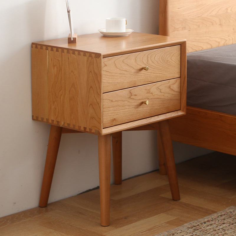 Contemporary Nordic Square Solid Wood Nightstand 2-Drawer For Bedroom