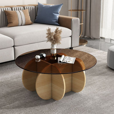 Modern Luxury Round Oval Cross Base Glass Plank Coffee Table For Living Room