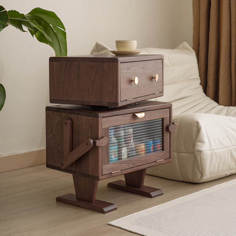 Contemporary Creative Kids Robot Rectangular Cubic Wood Nightstand Swivel 2-Cabinet For Bedroom