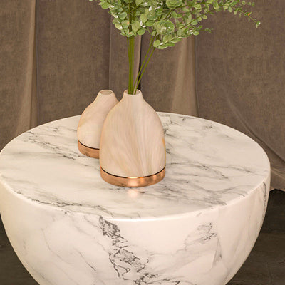 Modern Minimalist Round Marble Grain Magnesium Oxide End Table For Living Room