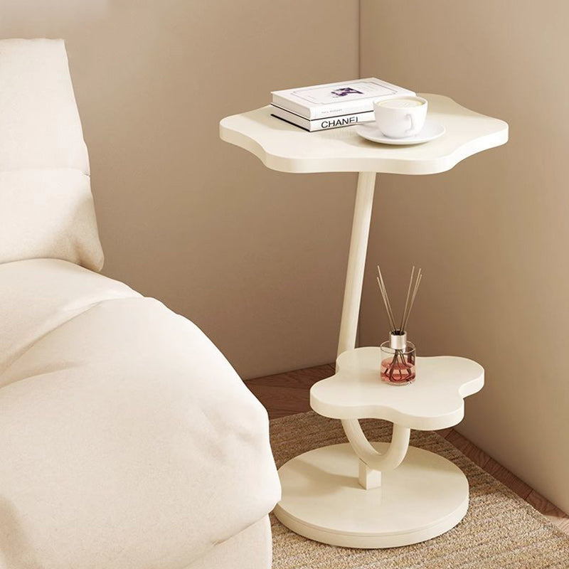 Modern Minimalist Floral Round Solid Wood Stainless Steel End Table 2-Tier For Living Room