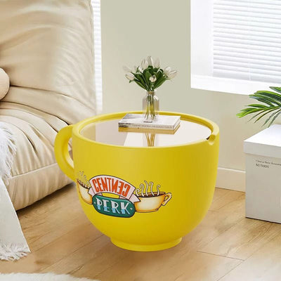 Contemporary Creative Round Coffee Cup Glass Resin End Table 1-Storage For Living Room