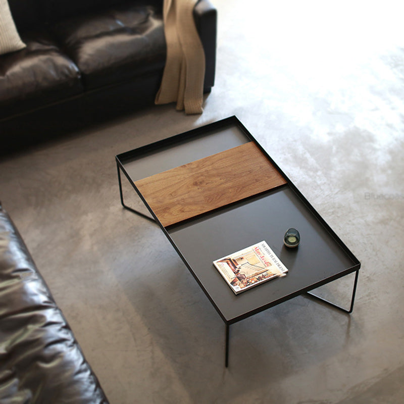 Contemporary Industrial Rectangular Iron Wood Coffee Table For Living Room