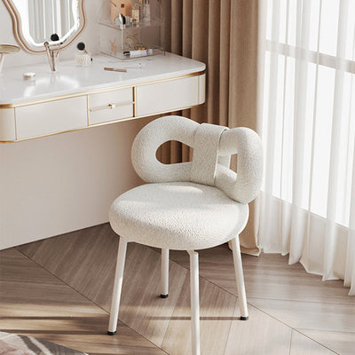 Contemporary Creative Round Upholstered Bow Lambswool Iron Vanity Stool Backrest For Bedroom