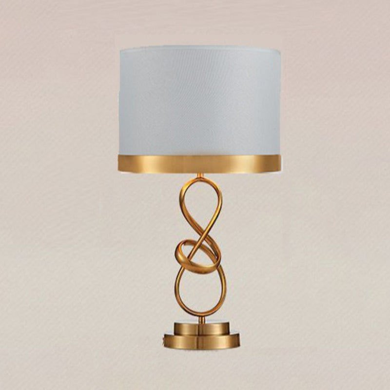 Modern Luxury Cylinder Metal Fabric Crystal 1-Light Table Lamp For Bedroom