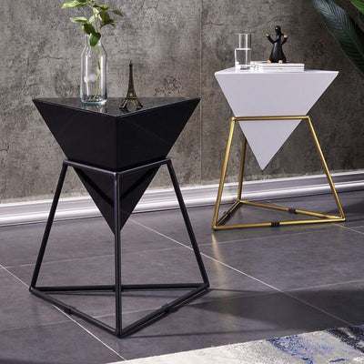 Modern Luxury Triangle Cone Iron Panel Rock Panel Gold Plated Shelf Side Table 1-Tier For Living Room