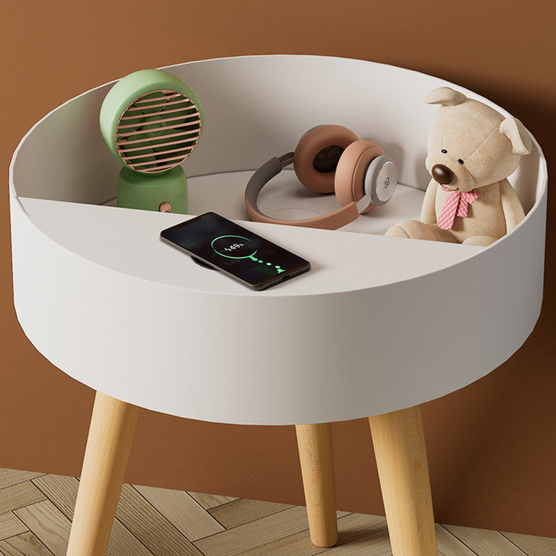 Modern Minimalist Round PP Wood Nightstand Mobile Phone Wireless Charging 1-Storage For Bedside