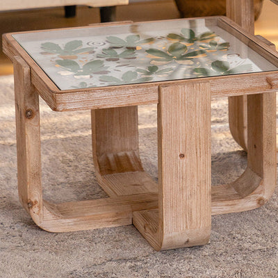 Contemporary Scandinavian Square Glass Wood Coffee Table For Living Room