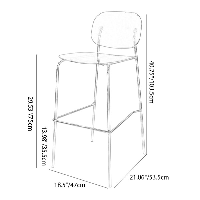 Modern Minimalist Square Iron Acrylic Bar Stool Backrest For Dining Room