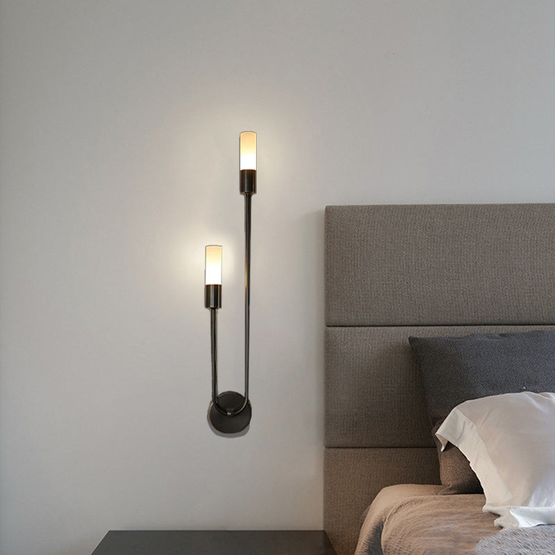 Modern Minimalist Cylindrical Iron Acrylic 2-Light Wall Sconce Lamp For Bedroom