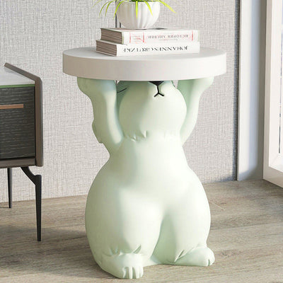 Modern Art Deco Round Rabbit Elephant Bear Fiberglass Resin End Table 1-Tray For Living Room